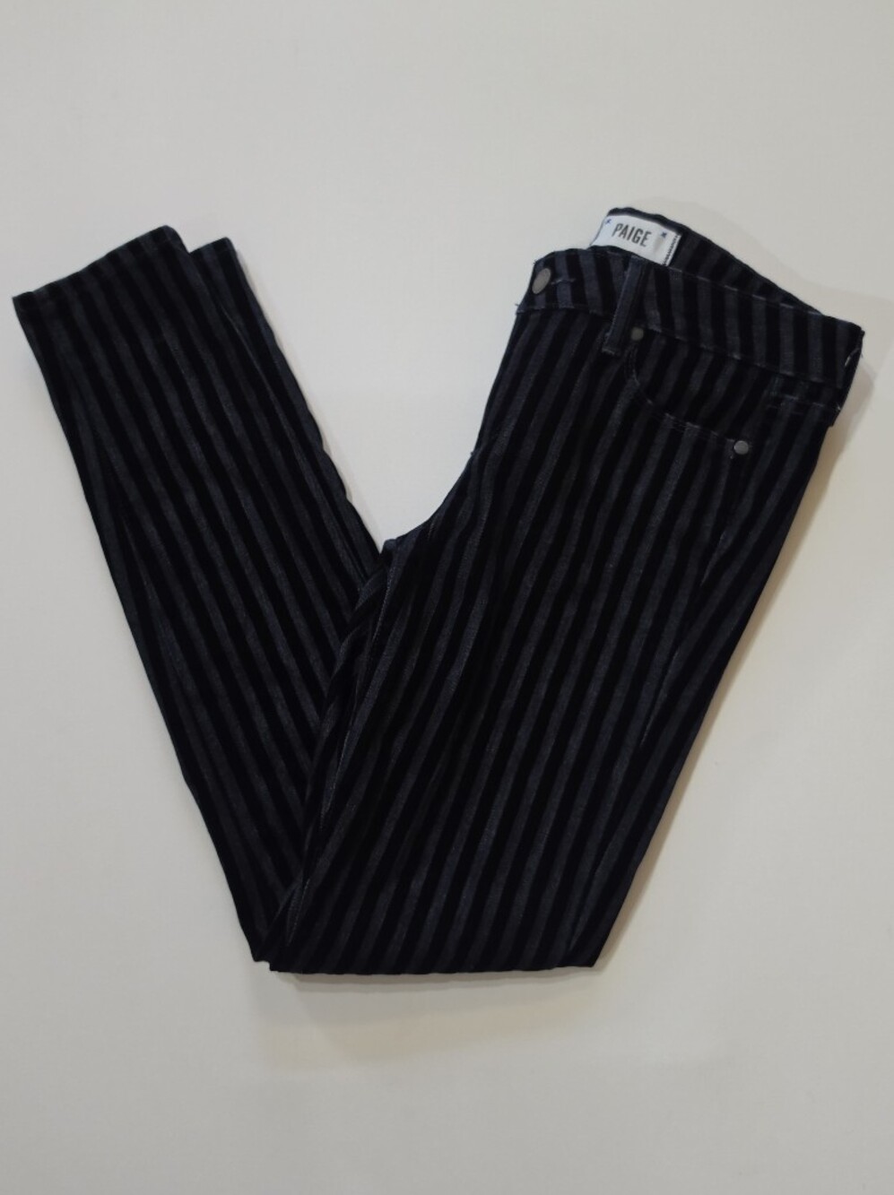Paige Velvet Verdugo Ultra Skinny Jeans Sz 29 Black Grey Stripe Retro Trousers